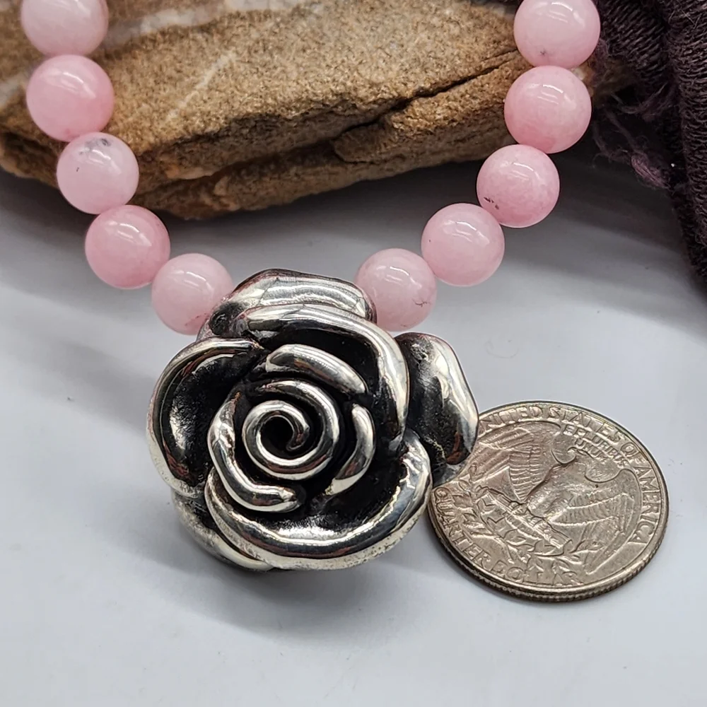 Roses Quartz Genuine Necklace 925 Sterling Silver Rose Pendant Unique Design